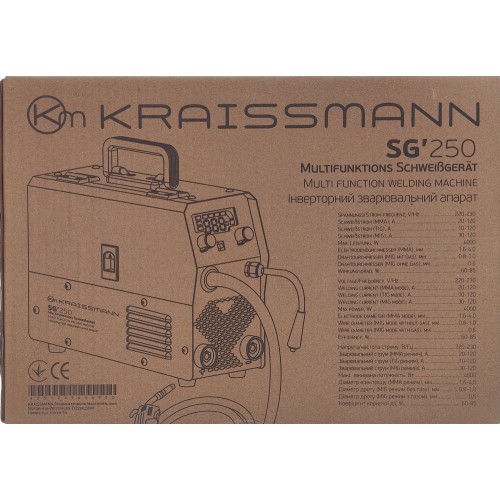 Инверторный сварочный полуавтомат Kraissmann SG 250 MIG/MMA/TIG ( 3 в 1)